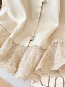 Franclia Women's Solid Color Spring/Summer Casual Embroidered Lace Patchwork Sleeveless Blouse - Apricot - View 7