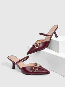CUCCOO SZL Women's Pointed Toe Metal Decor Elegant High Heel Pumps Spring Shoes - Burgundy - View 4