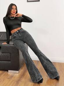 EURMUSE Petite 98Cotton Pastal Slim Fit Flared Woman Casual Sexy Jean Petite Swimming - Grey - View 5