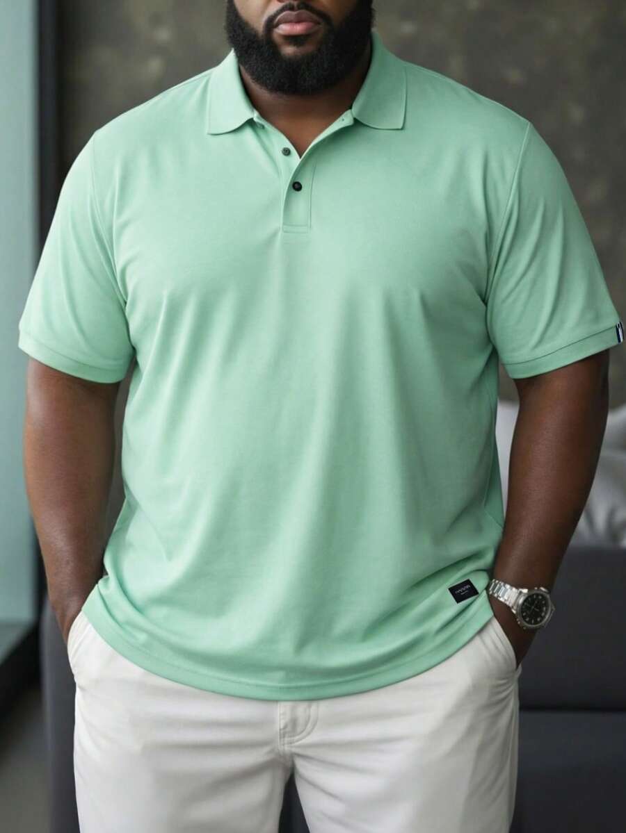 ResortEase Nam Plus Size Patched Chi tiết Áo sơ mi Polo trơn màu xanh bạc hà Golf Áo polo thông thường - Màu xanh Bạc hà - Xem 1