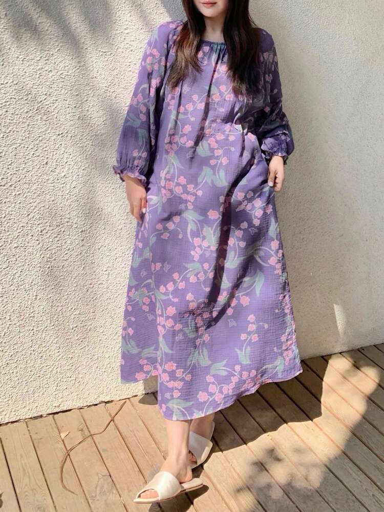 Dazy Plus Floral All-Over Print Loose Fit Scoop Neck Short Sleeve Plus Size Women Spring/Summer Sleepwear Nightgown