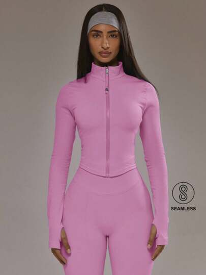 Musera Sport Dipped Hem Zip Through Seamless BBL Jacket Co-Ord Top Only Padel Autumn Fall Winter Activewear Sport Gym Workout Alloy