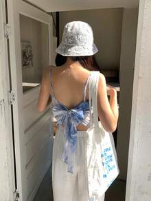 DAZY 女士 Y2K 扎染印花不对称下摆吊带背心 - 藍色 - 查看 2