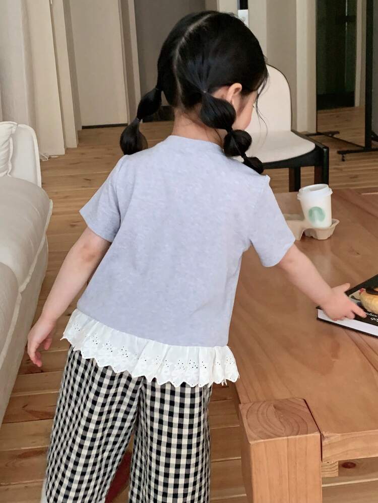 Baby Girls' Round Neck Ruffled Floral Trim Korean Style Top Summer