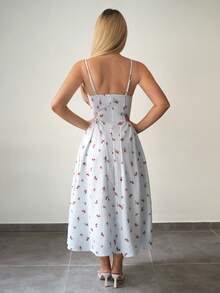 Sweetina 女士复活节蓝色外出春夏黄色度假休闲碎花吊带飘逸连衣裙，夏季 - 彩色 - 查看 2