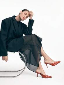 Mnmlis 女士尖头优雅高跟穆勒鞋，适合日常穿着 - 橘色 - 查看 8