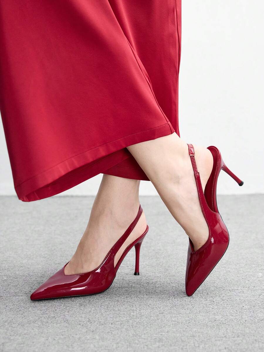 CUCCOO BIZCHIC 女士鞋履春秋新款法式尖头低帮性感派对约会鞋露跟细高跟女鞋 - 紅色 - 查看 1