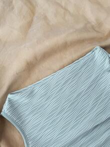 少女休闲优雅度假风纹理不对称肩部褶皱短款T恤 - 霧霾藍 - 查看 3