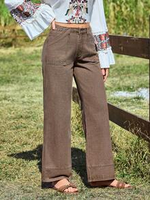 EMERY ROSE Women's Vacation Casual Washed Straight Leg Jeans - Khaki - View 4