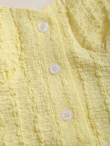 Sweetra Y2K Textured Fabric Vacation Versatile Puff Sleeve Sweet Preppy Style Blouse - Yellow - View 5