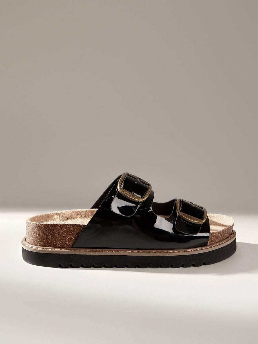 Solecia Zapatos de mujer con suela gruesa, sandalias versátiles para usar en primavera y verano, zapatos de vacaciones de verano, zapatos de primavera, zapatos de vacaciones de primavera, zapatos de Pascua, zapatos de Navidad - Negro - Ver 1