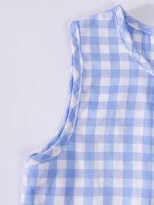 Tween Girls' Fresh & Sweet Plaid Sleeveless Bow Tie Ruffle Trim Top + Wide Leg Pants 2-Piece Set, Suitable For Summer Picnic, Park, Daily Wear, School - Blue - View 8