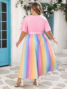 SHEIN CURVE+ Curve 尺码 US22 音乐节、海滨度假、波西米亚风女士彩虹褶皱V领灯笼袖系带背心毕业礼服婚礼宾客礼服女士学位模拟礼服女士沙滩裙女士假日太阳裙生日礼服女士骄傲节女士礼服优雅礼服女士休闲礼服女士生日礼服女士夏季礼服女士夏季礼服 - 彩色 - 查看 2