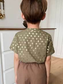 DAZY Young Boy Geometric Pattern Short Sleeve Single-Breasted Casual Shirt - Green - View 3