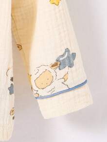SHEIN Bộ 2 áo khoác cardigan ve áo họa tiết voi và ngôi sao màu be và quần dài thoải mái cho bé trai sơ sinh/trẻ mới biết đi - Màu be - Xem 3