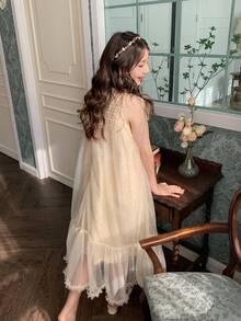 DAZY Girls' Summer Mesh Dress, High-End New Design, Children Princess Dress, Big Girls Summer Outfit - Apricot - View 2