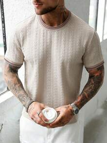 EGENSIO Men's Round Neck Casual Versatile Commute Short Sleeve T-Shirt - Apricot - View 3