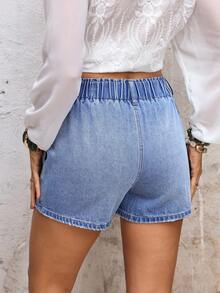 Breezaya Quần short denim nữ kiểu dáng thường ngày, đa năng, có túi. - Màu xanh lam - Xem 2