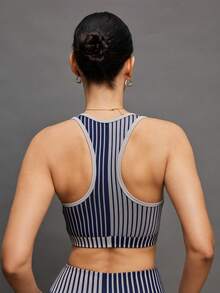 Activina Women Striped Navy Sports Bra,Summer Athleisure Ribbed Seamless Crisscross Back Racerback Top For Gym Fitness Yoga Workout Core Rhythm - Blue - View 3