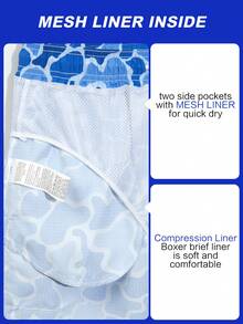 Manfinity VDAYZ Men's Casual Camouflage Print 2 Pockets With Lining Breathbale Beach Shorts, Holiday - Blue - View 9