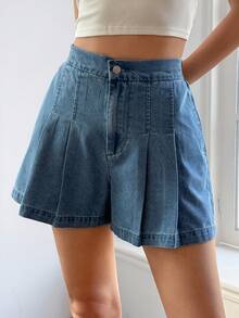 DAZY Women's Casual Washed Elastic Waist Denim Shorts, Summer - Medium Wash - View 7