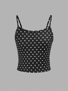 SHEIN Girlism Tween Girl Casual Street Style Polka Dot Print Knit Camisole Top - Black - View 1