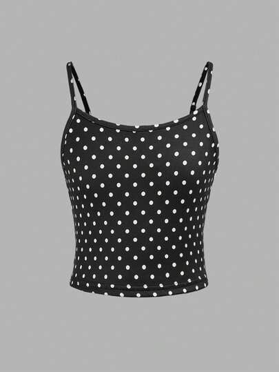 SHEIN Girlism Tween Girl Casual Street Style Polka Dot Print Knit Camisole Top