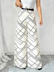 GlowEve Women's High Waist Geometric Pattern Wide Leg Loose Elegant Pants - Multicolor - View 3