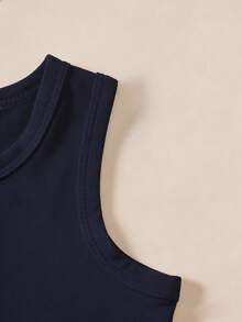 SHEIN Playful Pals 5件套休闲白色针织无袖背心，适合作为内搭，可用于户外活动、休闲穿着、旅行，适合6个月至3岁的男婴。 - 藏蓝色 - 查看 4