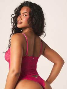 Missguided x Playboy Lace Balconette Bra And Panty Set With Scalloped Trim And Front Logo Detail Lingerie Collection - Hot Pink - View 2