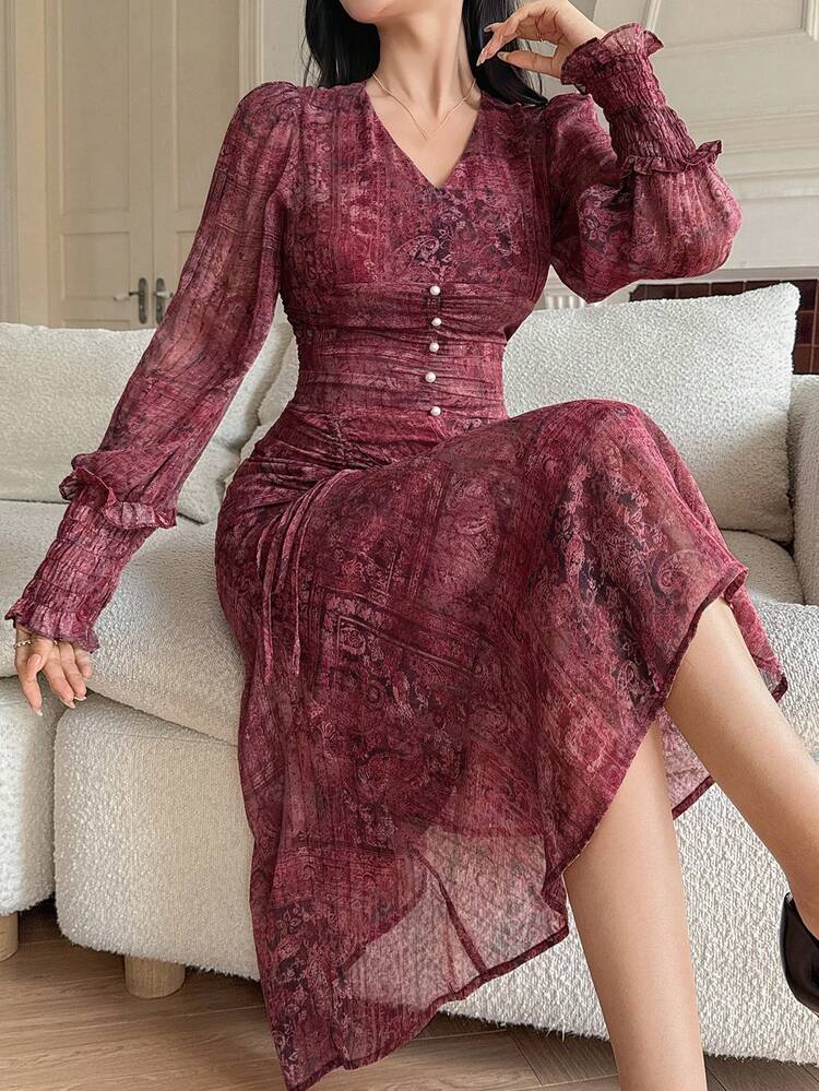 Women's Elegant Commuter Full Print Mermaid Midi Dress Sundress Summer