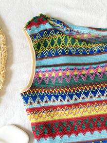 Tween Girl Casual Asymmetric Textured Striped Off-Shoulder T-Shirt And Shorts 2-Piece Set - Multicolor - View 5