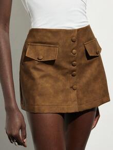 Aveloria Modichic Women's Retro Fashion Casual Single-Breasted Midi Skirt - Coffee Brown - View 5