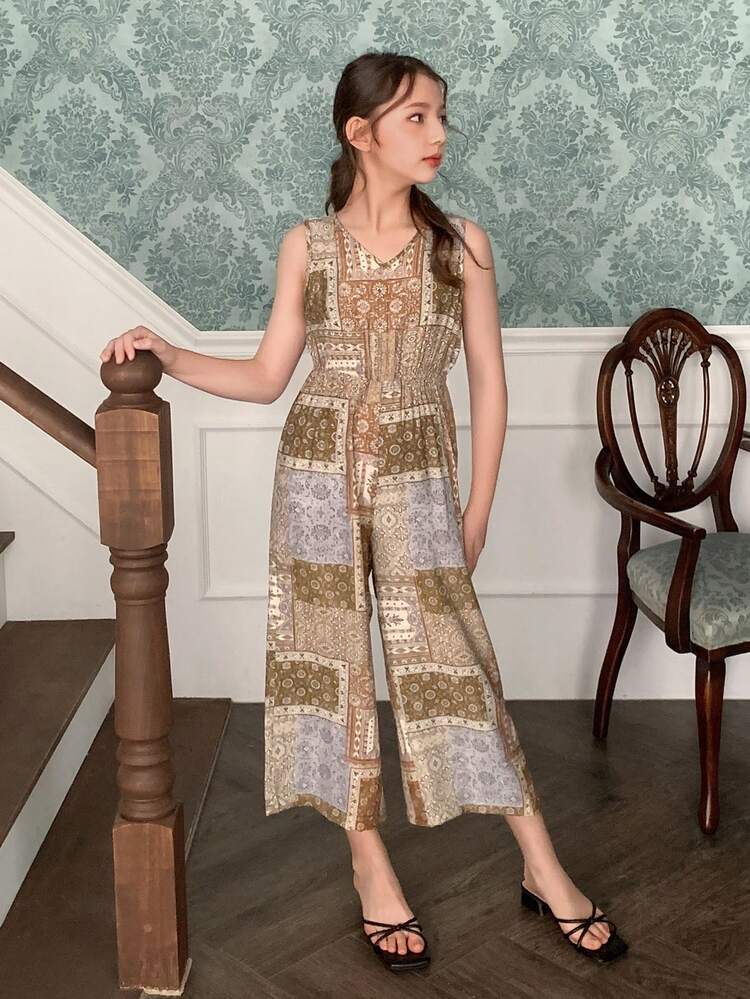 Girls V-Neck Sleeveless Jumpsuit, Tween Girl Fall Clothes