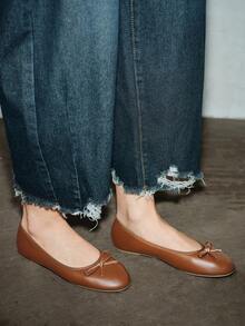 New Spring Summer Flat Ballet Shoes, Low-Cut Soft Comfortable Lightweight Low Heel Bowknot Shoes For Grandma, Fashionable Work Shoes, Brown Spring Shoes Summer Shoes - Brown - View 6