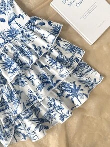 少女碎花露背休闲度假连衣裙，适合度假女孩的夏威夷风情连衣裙，海洋风情连衣裙，层叠式连衣裙，女士夏季服装，层叠式连衣裙，夏季连衣裙，迷你连衣裙，夏季度假服装，夏季连体连衣裙，夏季度假服装连衣裙 - 藍白色 - 查看 4
