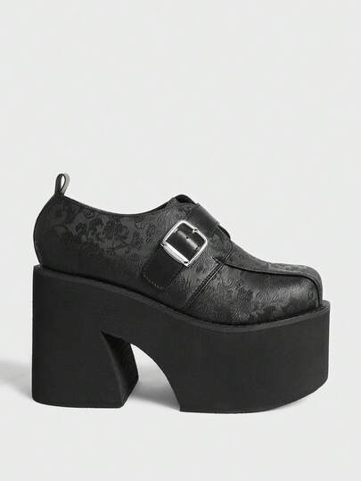 Sugerpunk Women's Black Chinese Style Button Wedge Platform Loafers