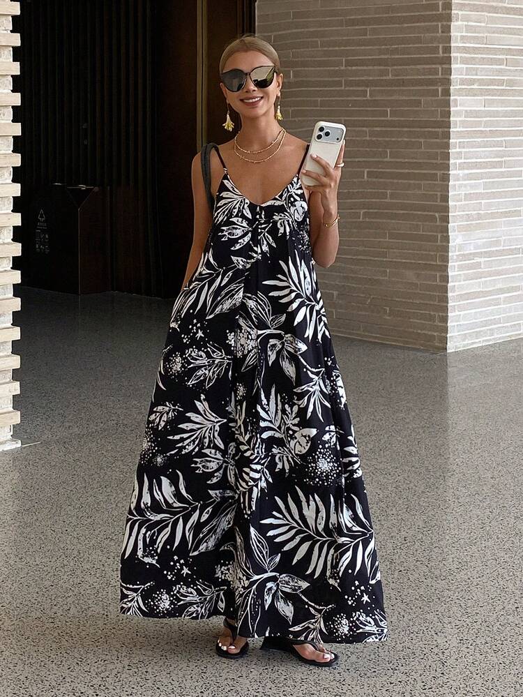 Women's Elegant Floral Print Sleeveless Mid-Length Dress, Spring/Summer Sundress Boho