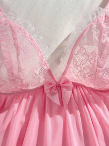 PetitDoll Set de 2 piezas Camisón de encaje sexy con parches para mujer, Día de San Valentín - Rosa - Ver 7