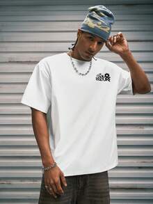 Modcrash 男士休闲时尚街头印花落肩宽松透气短袖T恤，夏季 - 白色 - 查看 2