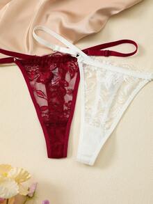 3pcs/Set Women's Seamless Lace Thong Panties - Multicolor - View 3