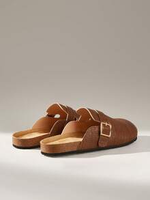 Solecia Sandal Selop Setengah Tertutup Wanita Terbaru, Bahan PU, Sepatu Nyaman, Kasual dan Serbaguna untuk Perjalanan Sehari-hari - Oak Coklat - View 4