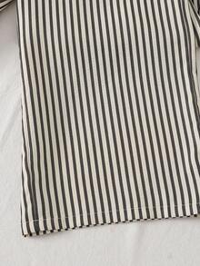 SHEIN 少女春夏时尚针织休闲刺绣马图案修身基础款T恤衫和条纹宽松裤套装 - 黑與白 - 查看 6
