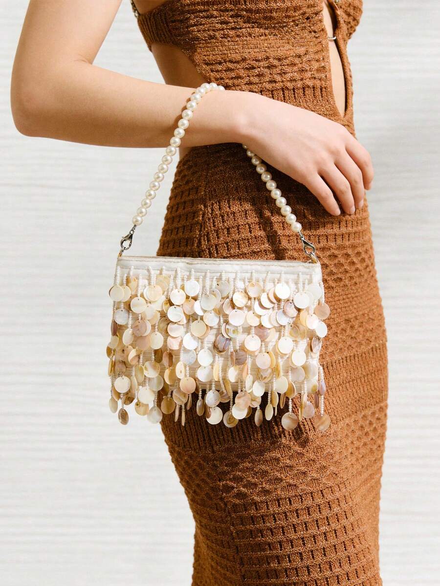 SHECARRY Ladies, Women Top Handle Bags, Fashionable, Elegant, Simple, Personalized, Versatile, Pearl Shell Piece Tassel, For Beach, Vacation, Holiday, Summer, Seaside, Date, Afternoon Tea - Multicolor - View 1