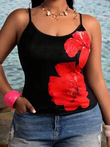 Truni 大码女式复古热带印花性感吊带背心，适合夏季外出穿着 - 彩色 - 查看 9