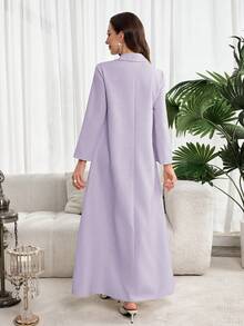 Al Najma Women's Elegant 3D Floral Decor Long Sleeve Arabic Style Dress - Purple - View 6