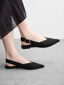 CUCCOO BIZCHIC Zapatos elegantes de mujer con diseño de hebilla y punta afilada - Negro - Ver 2