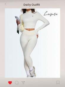 Eassivo Eassivo 女士运动上衣 新款时尚露背瑜伽长袖修身运动上衣 适合户外普拉提训练 - 米色 - 查看 4