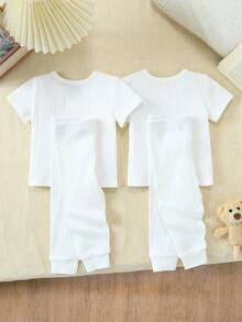 2件套婴儿幼儿男女宝宝纯色圆领短袖T恤和裤子休闲日常套装纯白色婴儿两件套幼儿白色套装幼儿纯棉套装男女通用天然婴儿服装婴儿休闲套装新生儿中性套装天然婴儿服装婴儿男女通用服装套装新生儿服装新生儿针织套装 - 白色 - 查看 5
