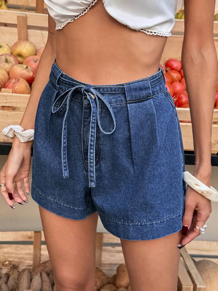 Selianne 女士夏季休闲牛仔短裤 - 藍色 - 查看 3